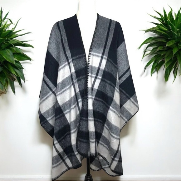 WOOLRICH One Size Plaid Gingham Polyester Cape Cardigan Lagenlook - Picture 1 of 7